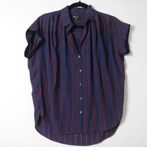 Madewell Navy Blue red Striped Button Down Oversized Blouse Size XXS